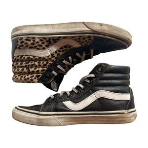 VANS SK8-Hi Leopard Print Black High Top Sneakers Leather & Canvas M6.5/W8